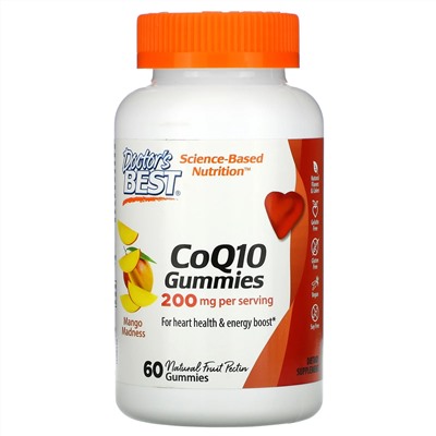 Doctor's Best, жевательный мармелад с коэнзимом Q10, со вкусом манго, 200 мг, 60 жевательных таблеток
