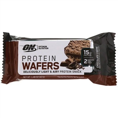 Optimum Nutrition, Протеиновые вафли, шоколадный крем, 9 упаковок, 42 г (1,48 унции) каждая