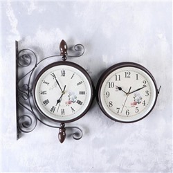 Часы настенные интерьерные «Розы», двусторонние, на подвесе, бесшумные, плавный ход, 30×35 см, циферблат d=19 см