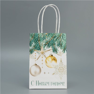 Пакет подарочный новогодний крафтовый «Роскошь Нового года», 15×10×6 см