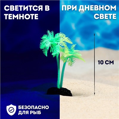 Растение для аквариума и террариума «Пальма», светящееся, 10 см, зелёное