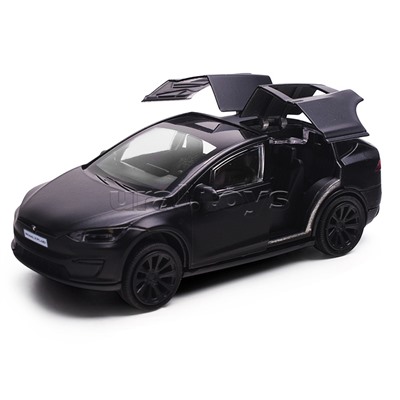 Машина металл. свет-звук tesla model x plaid 12 см, двери, черный мат, в коробке