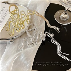 Краб для волос металлический сверкающий Змейка с Цепочками. Цвет: СЕРЕБРО