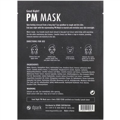 Meg Cosmetics, Good Night PM Mask, 1 Sheet, 0.91 fl oz (27 ml)