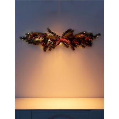 Декор настенный «Еловая ветвь с шишками», 70×27 см, 30 LED, от батареек CR2032×2, свечение тёплое белое