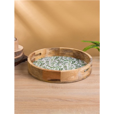 Поднос круглый с бортиками «Оливковая ветвь», 35×35×6.5 см, дерево манго