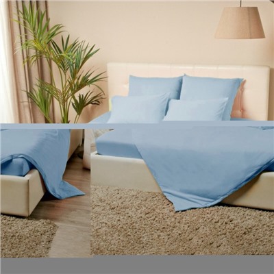 Простыня на резинке 2-спальная KUPU-KUPU, 180×200+20 см, голубая, трикотаж