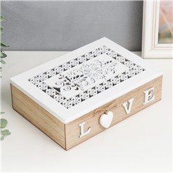 Шкатулка для украшений «Белые ажурные узоры», дерево, с делениями, 17×24×7 см, МИКС