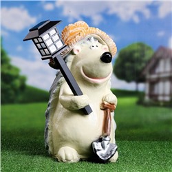 Садовая фигура - фонарь из полистоуна «Ёжик с лопатой», 43 см