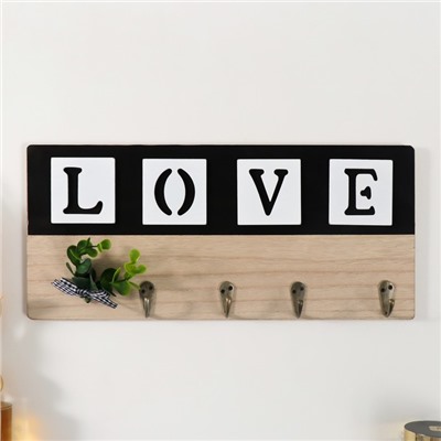 Настенные крючки декоративные «Любовь. Эвкалипт с бантиком», дерево, 35.7×16 см