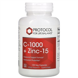Protocol for Life Balance, C-1000 + Zinc-15, 120 вегетарианских капсул