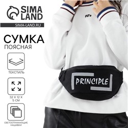 Сумка поясная PRINCIPE, 35×12×5 см, со светотражающими элементами, отдел на молнии, чёрная