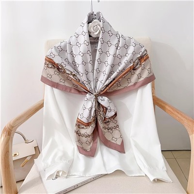 Платок шелковый на голову и шею весенний, мультицвет