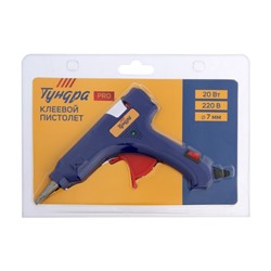 Клеевой пистолет ТУНДРА, 20 Вт, 220 В, шнур 1.2 м, выключатель, индикатор, антикапля, 7 мм
