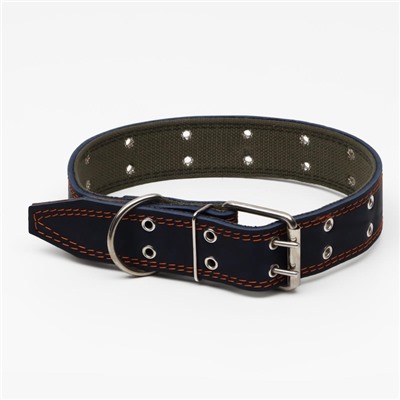 Ошейник комбинированный, безразмерный, 83×4.5 см, ОШ 20-70 см, кожа, брезент, синий