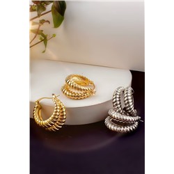 Серьги двойные кольца Рифленые + Подарок НАТАЛИ, 1133043