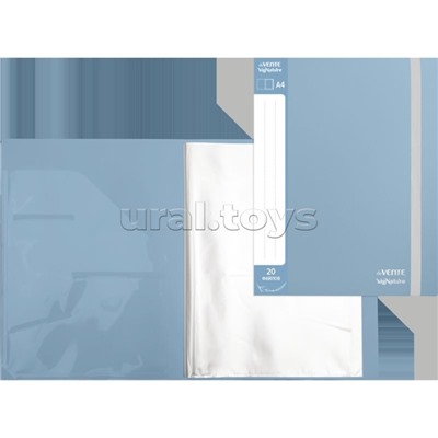 Папка с 020 вкладышами A4 "SigNature" A4 (235x310x15 мм) полипропилен 650 мкм, фактура ткань, вкладыши 30 мкм, внутренний карман 160 мкм, широкая резинка, индивидуальная упаковка, сумеречно синяя