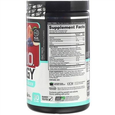 Optimum Nutrition, Энергия незаменимых аминокислот плюс коллаген UC-II, «Фруктовая фиеста», 270 г (9,5 унций)