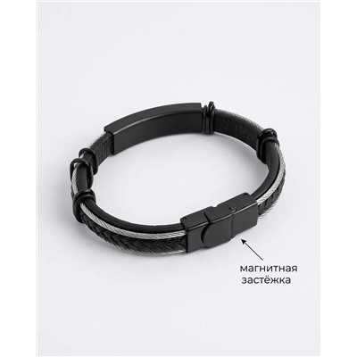 Браслет из стали на кожаном ремешке