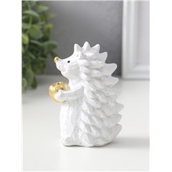 Фигурка полистоун «Ёжик с яблоком», белый с золотом, 5×8×10.8 см