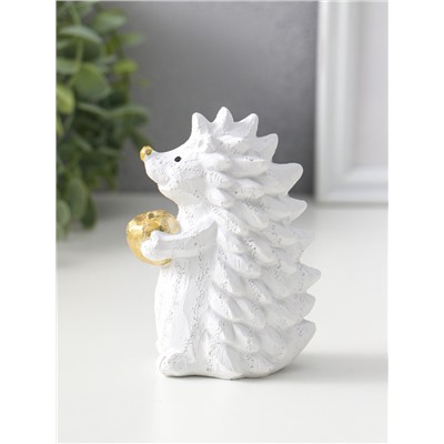 Фигурка полистоун «Ёжик с яблоком», белый с золотом, 5×8×10.8 см