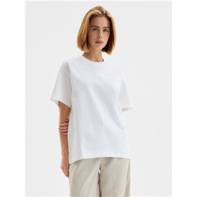 Футболка со стразами женская MIST, белая, размер 42-44