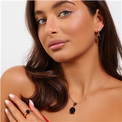 Комплект ювелирной бижутерии коллекция "Дубай" серьги, кулон и кольцо 17 р, покрытие позолота, вставка: фианит, цвет: черный, арт.215.510-17