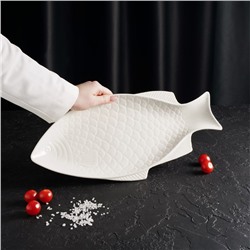 Блюдо для подачи «Рыба», 39×19×2.5 см, керамика, цвет белый