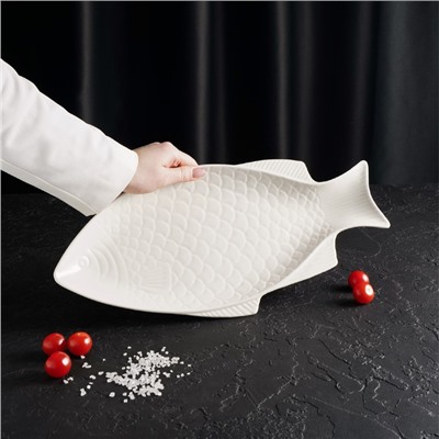 Блюдо для подачи «Рыба», 39×19×2.5 см, керамика, цвет белый