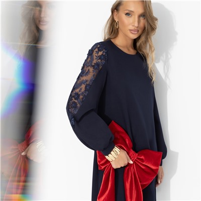 Платье с ажурными рукавами, Секрет любви (синее)