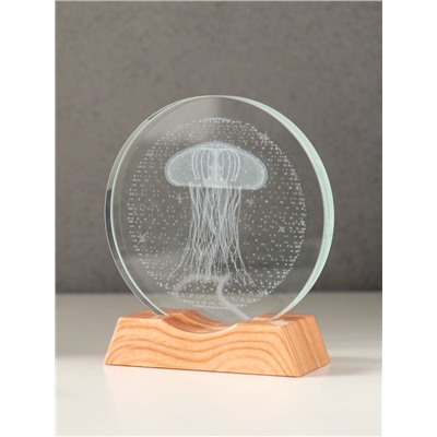 Световая фигурка стекло «Диск. Голограмма: Медуза», 5×LED, d=10 см, USB, 10×4×11.4 см
