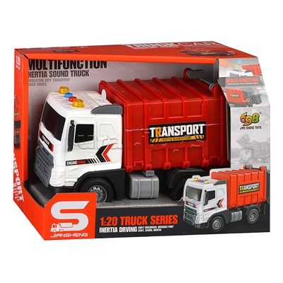 Машина "Мусоровоз" (свет, звук)  в коробке (красный)