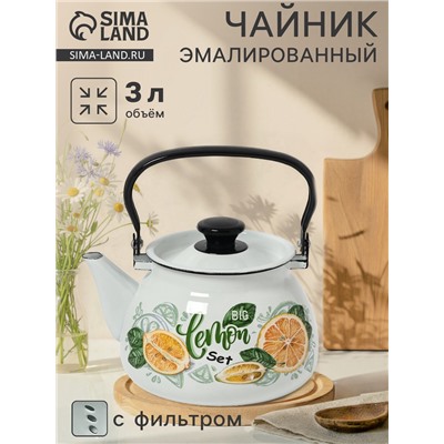 УЦЕНКА Чайник эмалированный «Лимонный сет», 3 л, металлическая ручка, белый