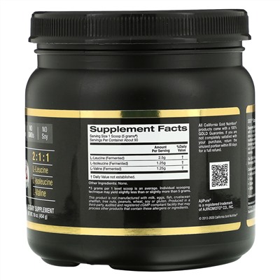 California Gold Nutrition, Порошок BCAA, AjiPure®, аминокислоты с разветвленными цепями, 454 г (16 унций)