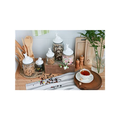 Банка для сыпучих Доляна «Зайка», 230 мл, с керамической крышкой, стекло, прозрачная