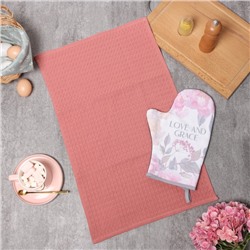 Набор кухонный Love: варежка 20×28 см, полотенце, 35×60 см, вафля
