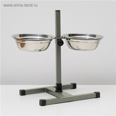 Подставка с мисками, 2×1 л, высота 40 см, разборная, зелёная