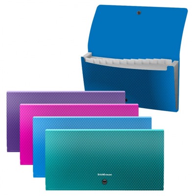 Папка 12 отд. на кнопке 260х138х25 мм 50420 Diagonal Vivid Check size ассорти 700мкм ErichKrause