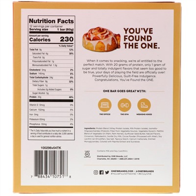 One Brands, ONE Bar, Cinnamon Roll, 12 Bars, 2.12 oz (60 g) Each