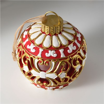 Фигурка-подвеска световая полистоун «Новогодний шар красный с белыми узорами», ёлочная игрушка, 16.5×16.5×20 см