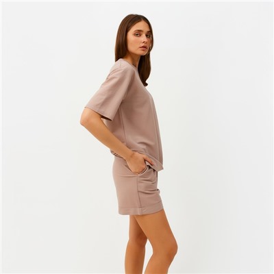 Костюм женский (футболка, шорты) MINAKU: Casual Collection, бежевый, размер 48