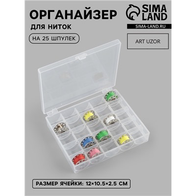 Органайзер для ниток, на 25 шпулек, 12×10.5×2.5 см, прозрачный
