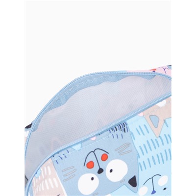 Косметичка-футляр женская с ручкой, объёмная, маленькая, для косметики, лекарств, прокладок, голубая/разноцветная