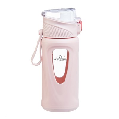 Бутылка для воды, 400 мл, 19.5×7×5.2 см, стеклянная, розовая