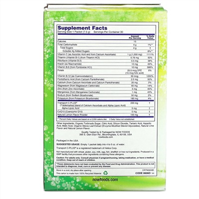 Now Foods, Effer-C, шипучий напиток, лимон-лайм, 30 пакетиков, (7,5 г) каждый