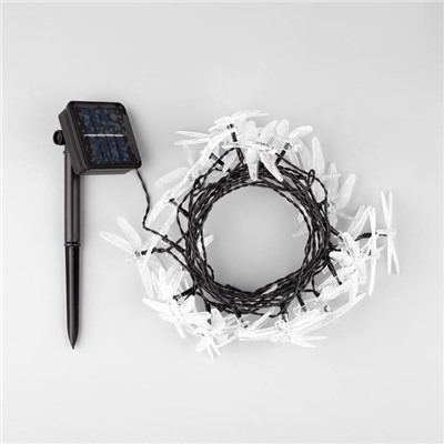 Гирлянда «Нить», 4.5 м, уличная, с насадками «Стрекоза», IP44, 30 LED, 2 режима, солнечная батарея, тёмная нить, свечение белое