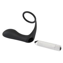 Черное эрекционное кольцо с анальной вибропробкой Vibrating Ring   Plug
