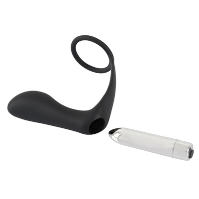 Черное эрекционное кольцо с анальной вибропробкой Vibrating Ring   Plug