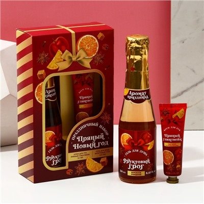 Новогодний подарочный набор косметики «Пряный праздник», гель для душа шампанское 250 мл и крем для рук 30 мл, Чистое счастье