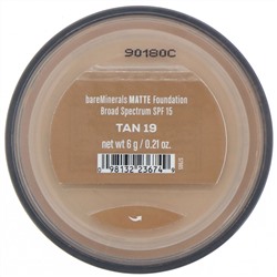 bareMinerals, Matte, тональная основа, SPF 15, оттенок «Загорелый 19», 6 г
